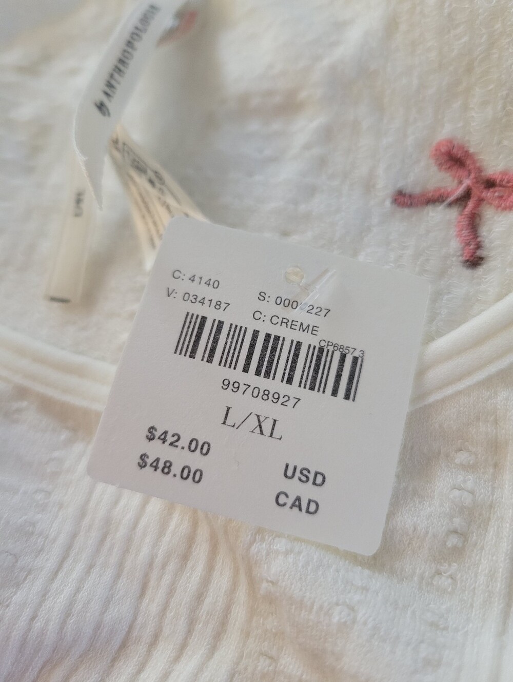 NWT Anthropologie Pointelle Babydoll T Shirt Dainty Embroidered Floral Crop L/XL - Picture 10 of 12